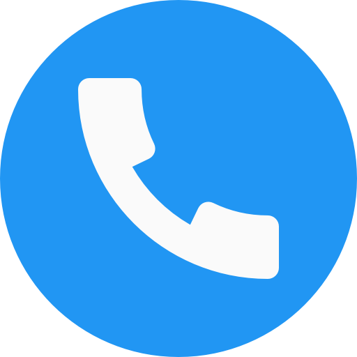 A white telephone in a blue circle
